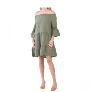 Terzo Millennio Sage Green Linen Dress with Lace Detail - Size L
